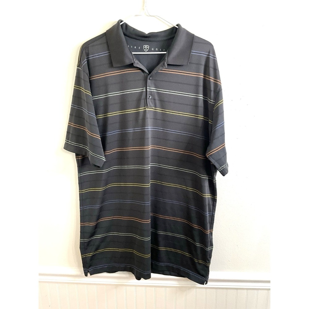 Nike‎ Golf Dri-Fit Polo Gray Stripes Outdoor Men Size XL